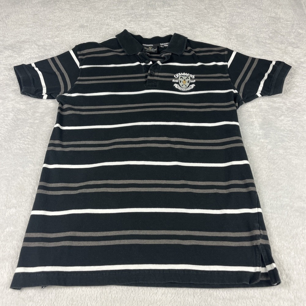 Guinness Official Merchandise Men's‎  Black Medium Striped Polo Shirt